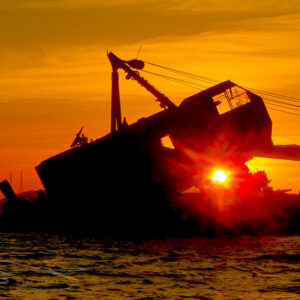 Bencia Landmark Crane & Barge with Sun Set