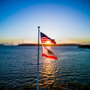 9th Street Flags Backlit at Sunset