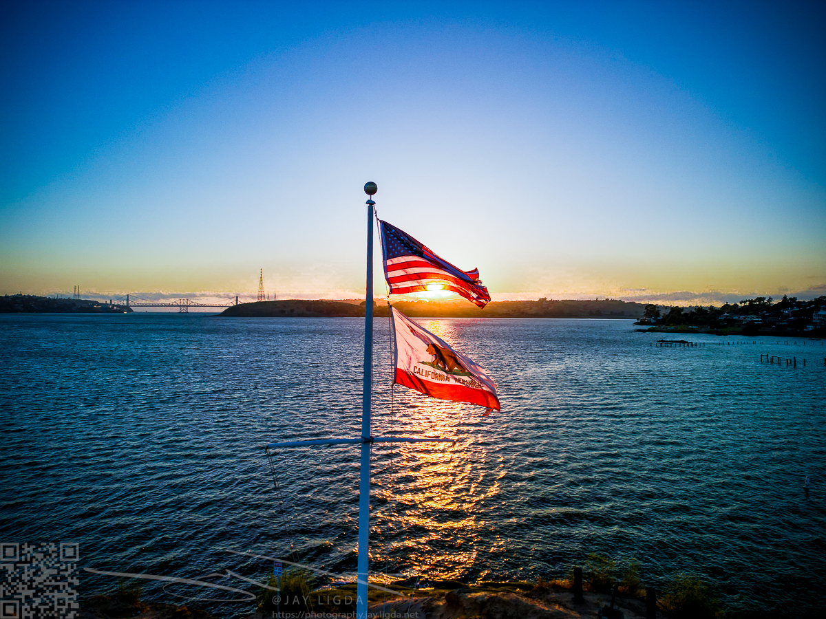 9th Street Flags Backlit at Sunset