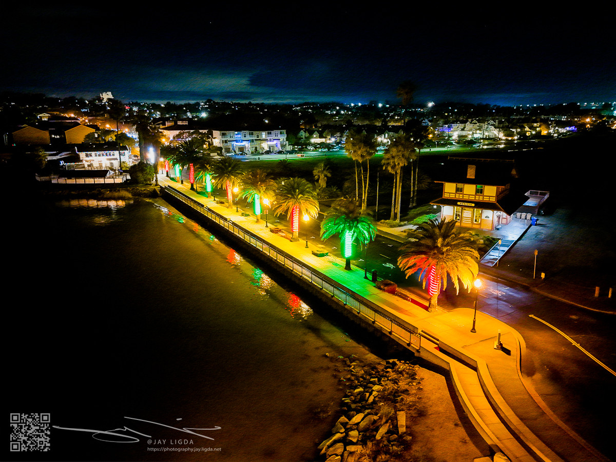 Arial View of Benicia Holiday Lights Along First Street Arial View of Benicia Holiday Lights Along First Street