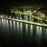 Aerial View of Dock Lights at Night