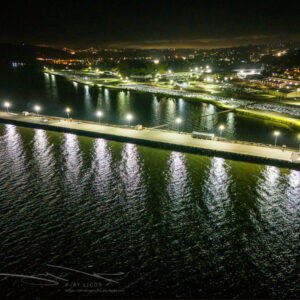 Aerial View of Dock Lights at Night