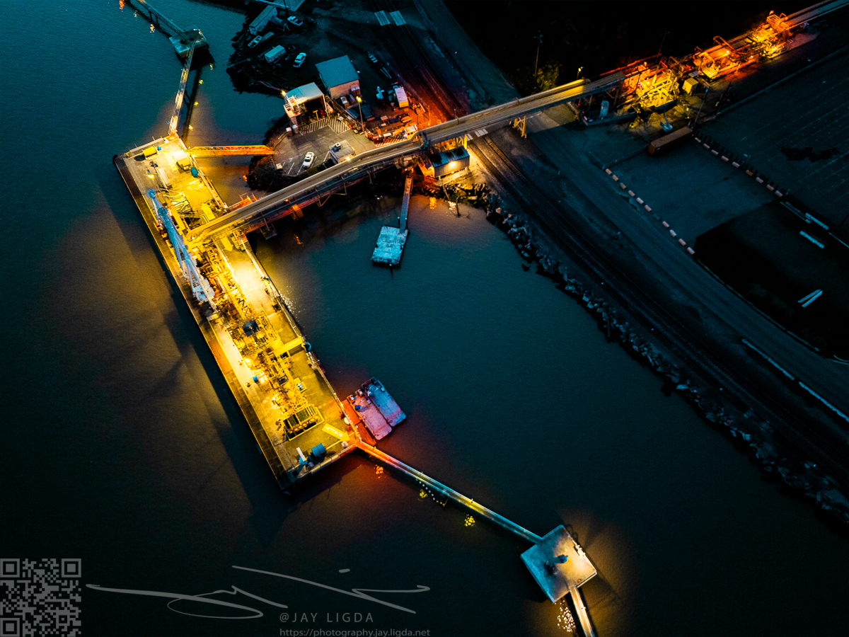 Oil Dock Lit Up at Night