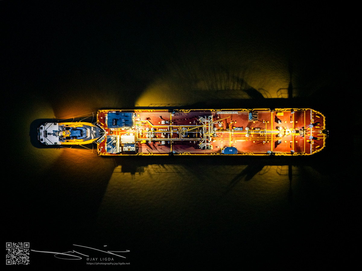 Lit Up Barge at Night 1